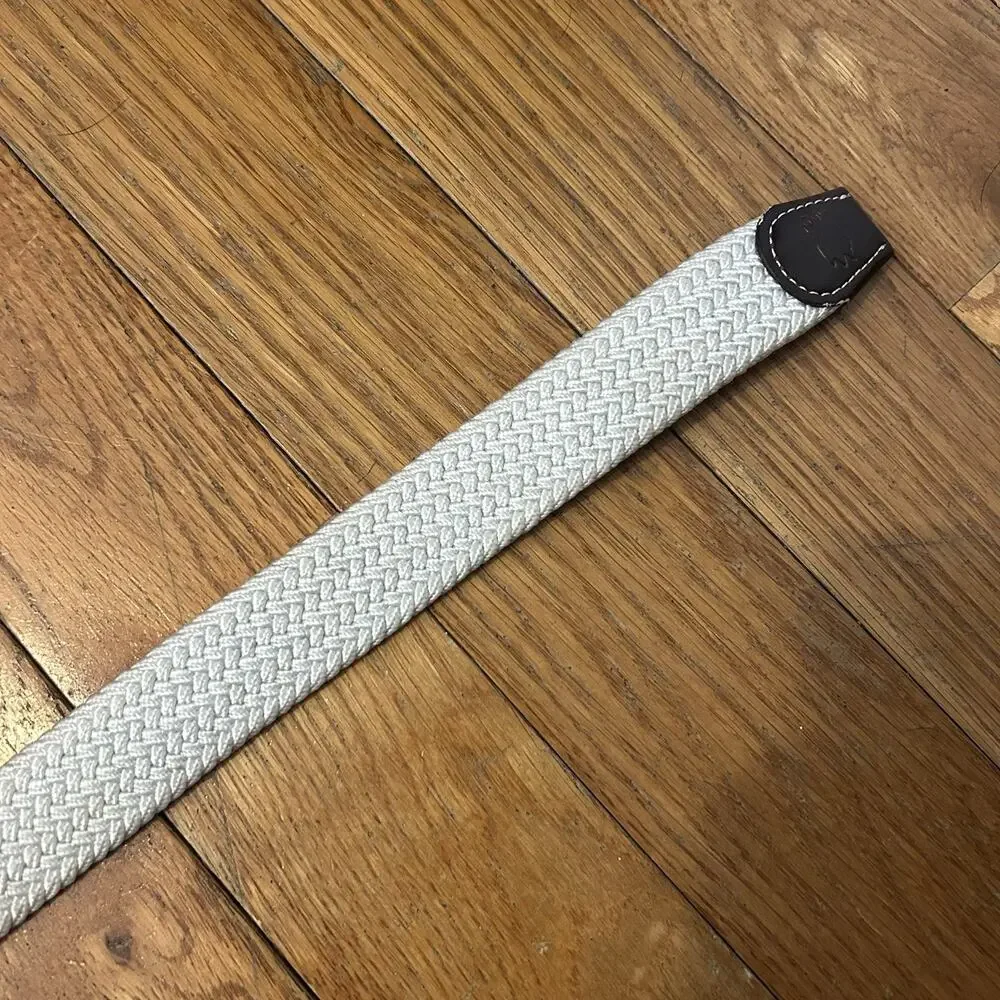 Men's Roostas Woven Cream Belt with Brown Leather Trim